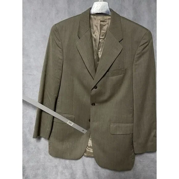 Chaps Ralph Lauren Suit‎ Men 40L Beige 3 Btn Herringbone Wool 34X32 Pants Luxury